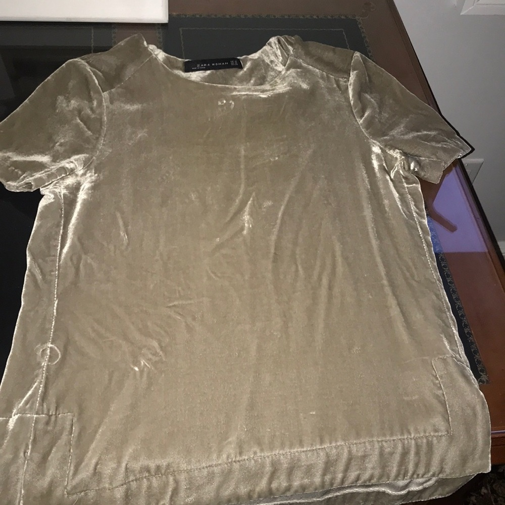 Zara size xsmall velvet taupe short sleeve blouse